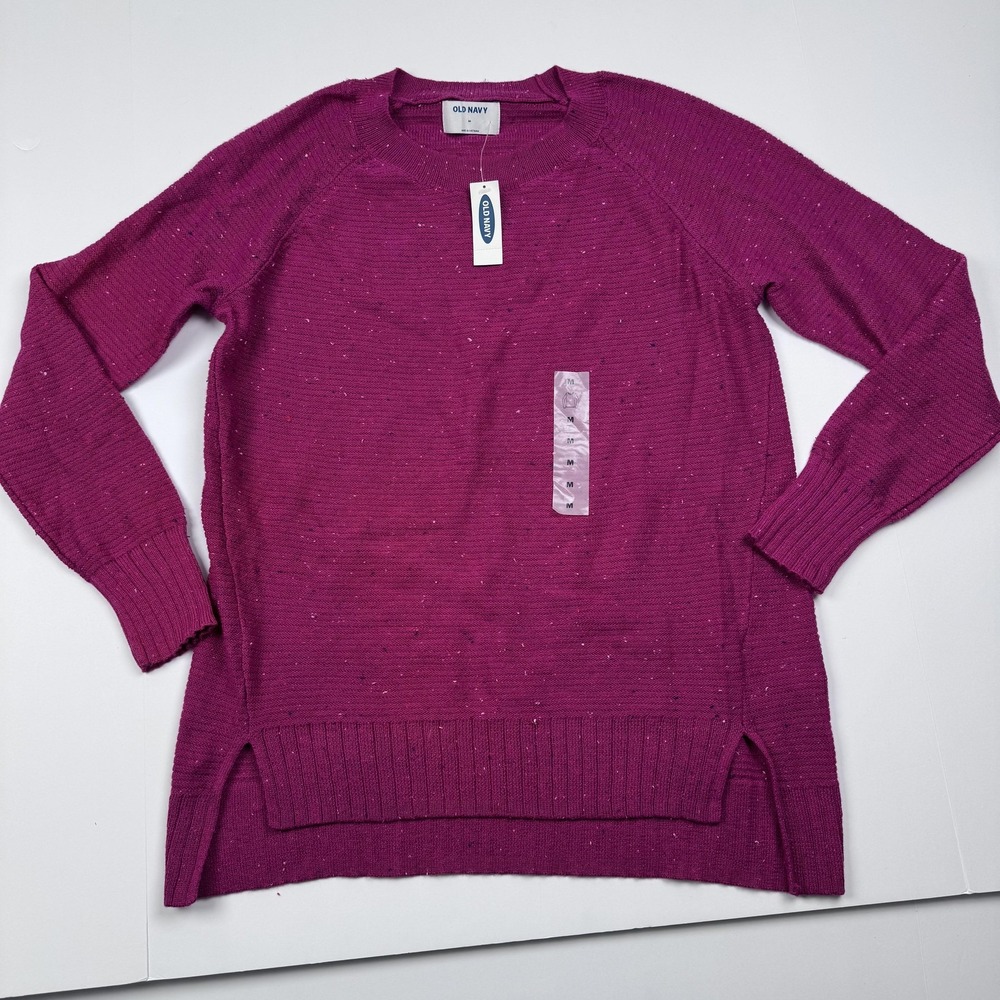 Old Navy Sweater Womens Medium Pink Speckled Long Hem Tunic Knit Pullover